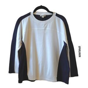 Whistles Color Block Sweater Long Sleeve Cotton Casual Top White Blue Size XS